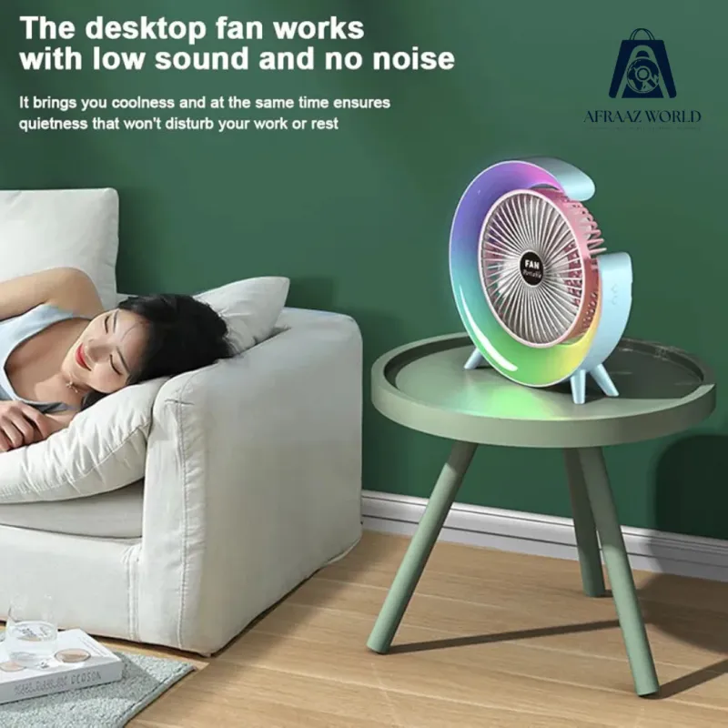 USB Rechargeable Portable Fan with 7-Color LED Light – Compact 180° Adjustable Electric Fan for Camping, Travel & Desktop Use – 3 Wind Speed Modes